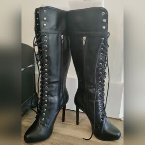 Pre-owned Justfab Women's Size 8 Black Caley 5" Heel Knee-high Boots